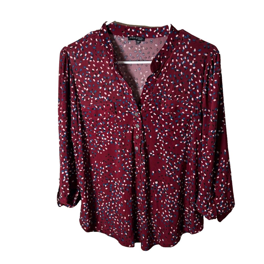 Ava & Grace Blouse Women's Petite Medium V-Neck 3/4 Sleeve Career Shirt Top